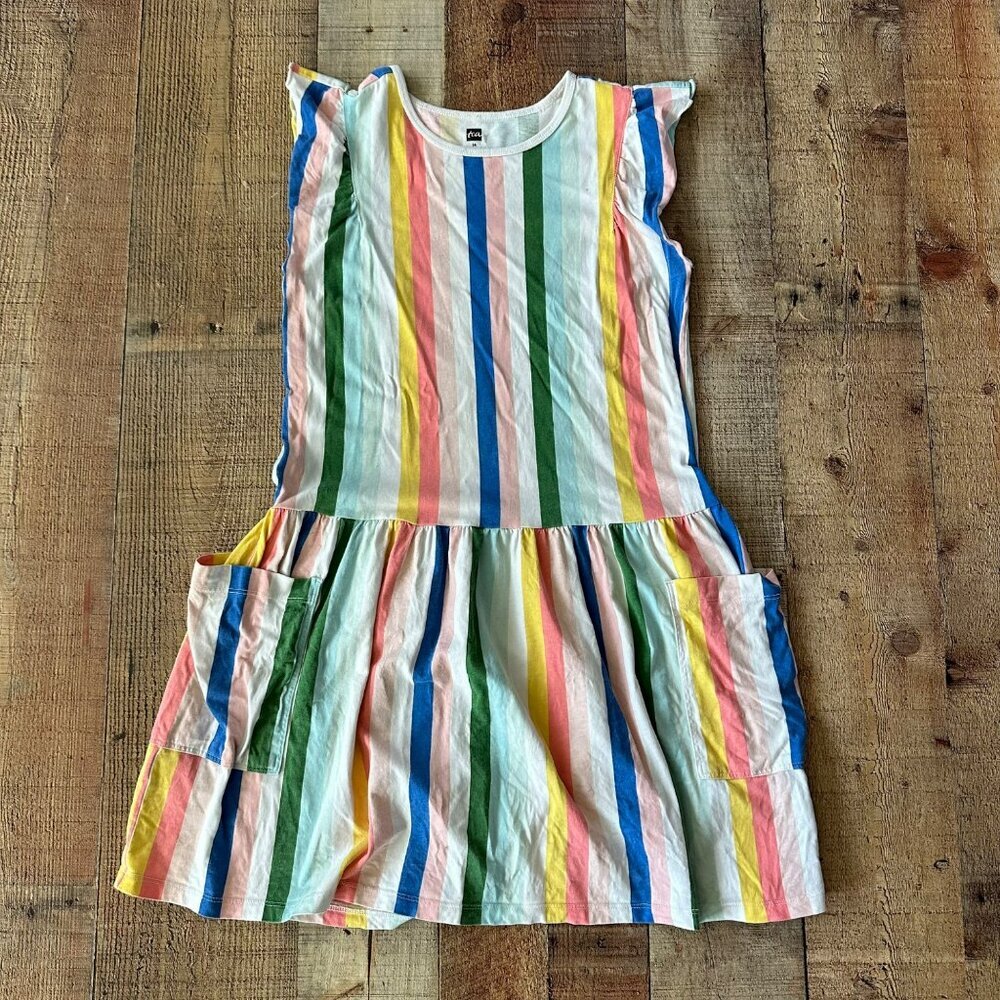 Tea Collection Girls Size 14 Colorful Stripe Ruffled Dress With Pockets